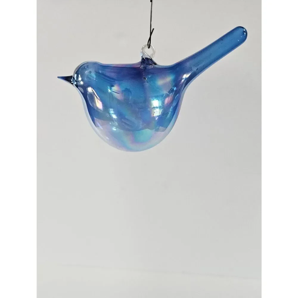 Vintage Hand Blown Glass Opalescent Blue Bird Sun Catcher Christmas Ornament